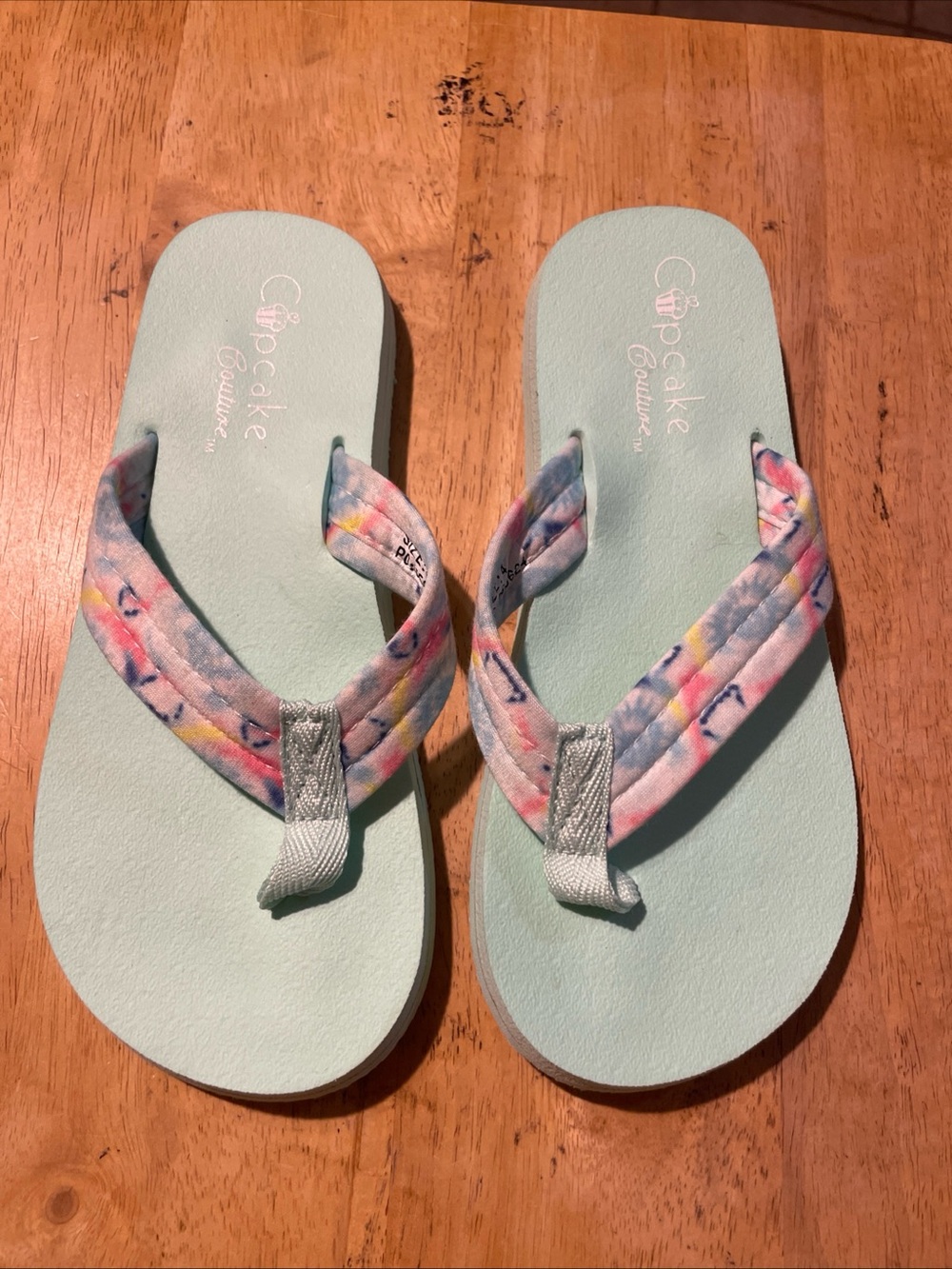 Cupcake Couture Kids' Mint Flip Flop Sandals with Pastel Tie-Dye Straps